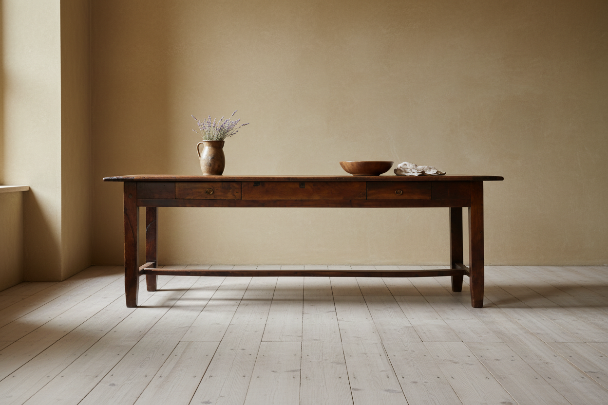 French farmhouse table sourced in Provence, antique trestle dining table in solid wood