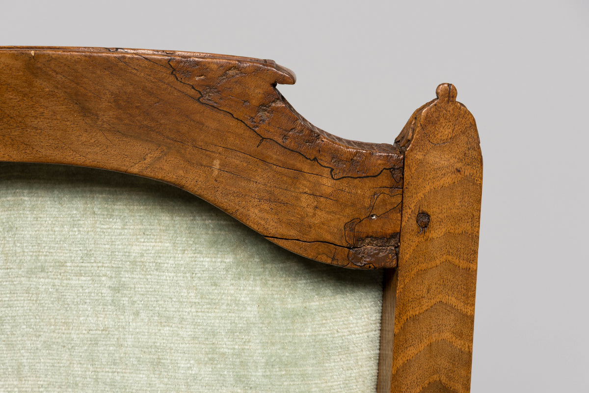 18th Century French Louis XVI Walnut Armchairs with Celadon Velvet - Pair