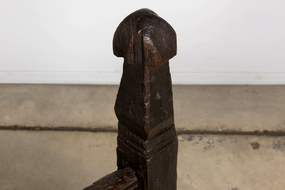 18th Century Spanish Rustic Oak Bench with Carved Panels and Dark Patina