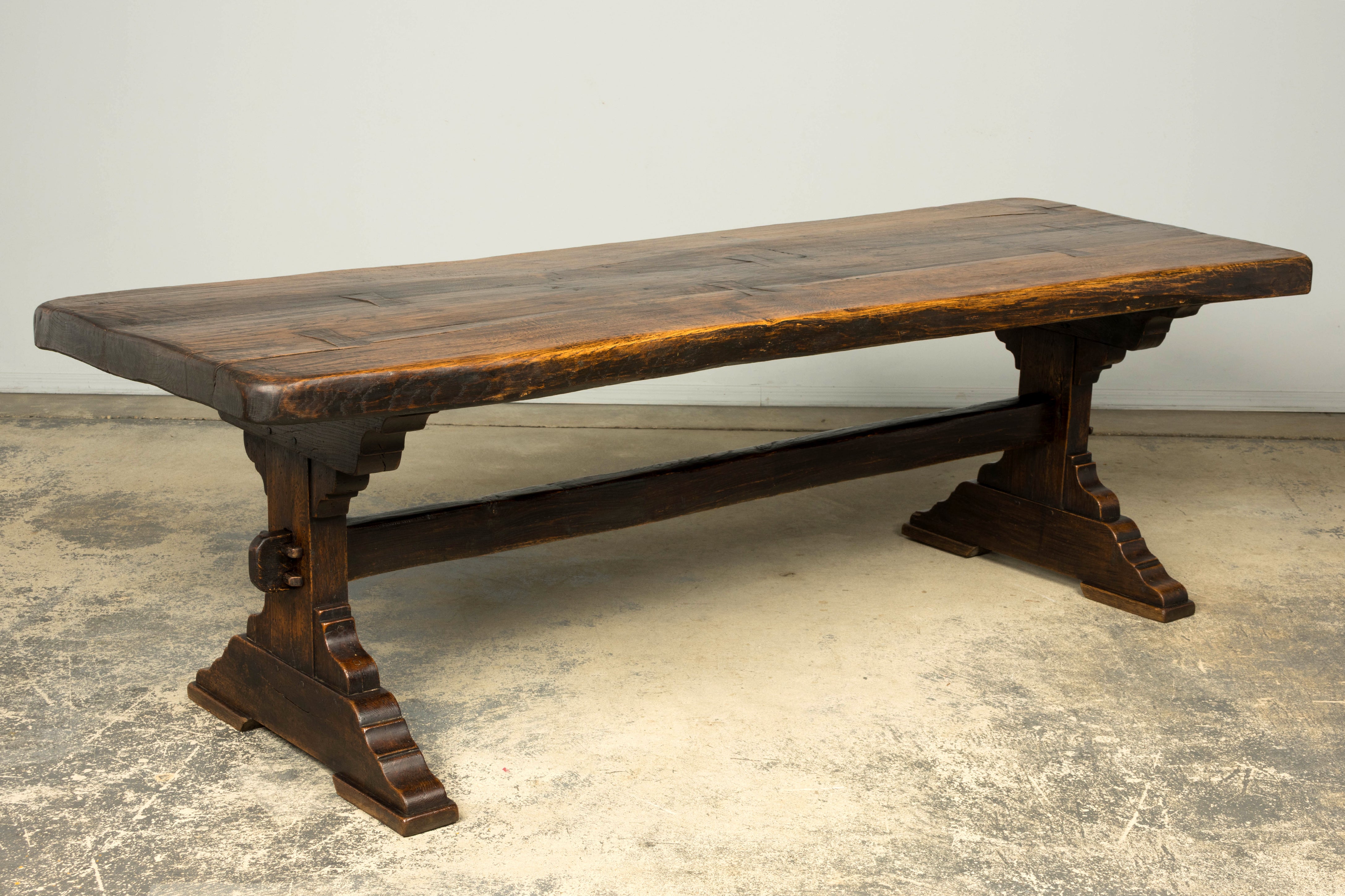 18th Century French Provincial Oak Refectory Trestle Dining Table