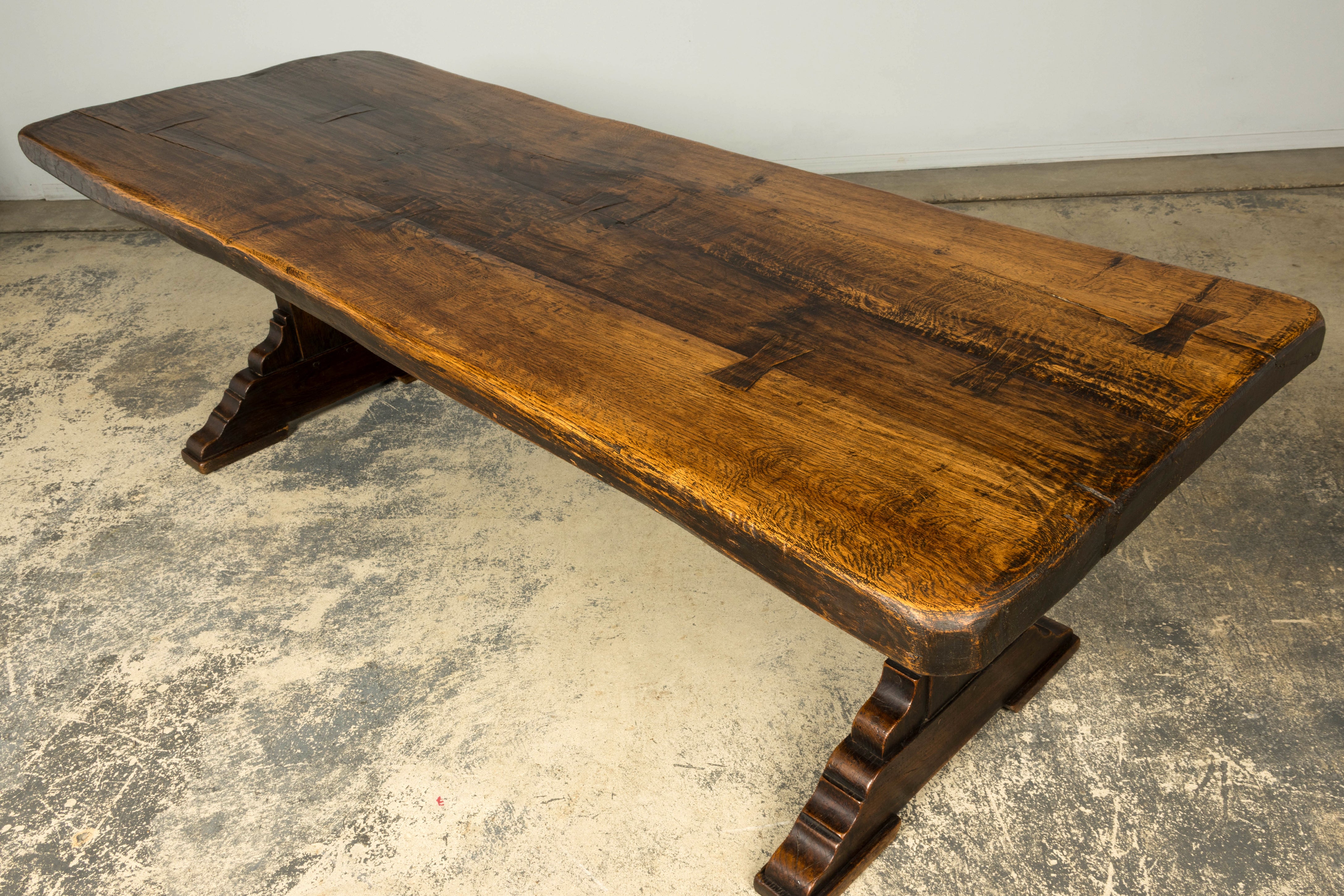 18th Century French Provincial Oak Refectory Trestle Dining Table