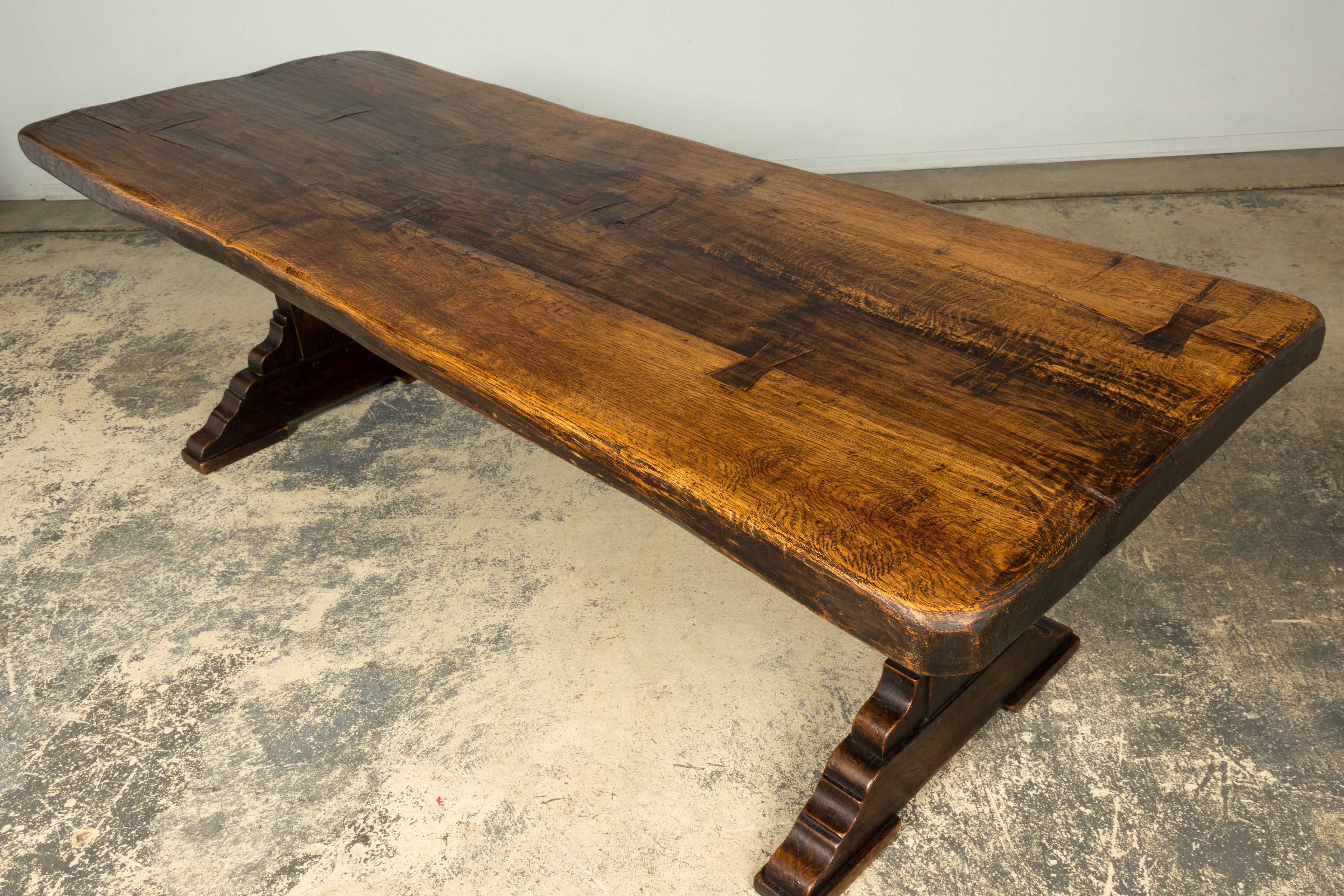 18th Century French Provincial Oak Refectory Trestle Dining Table