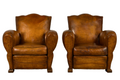 1920s French Art Deco Scalloped Back Cognac Leather Club Chairs – A Pair