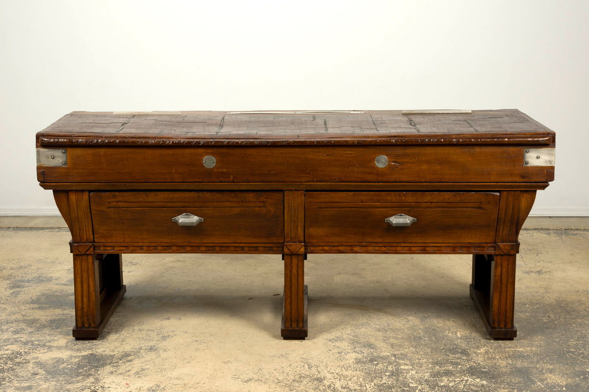 1920s French Art Deco Butcher Block Table, Beech Wood, Provence