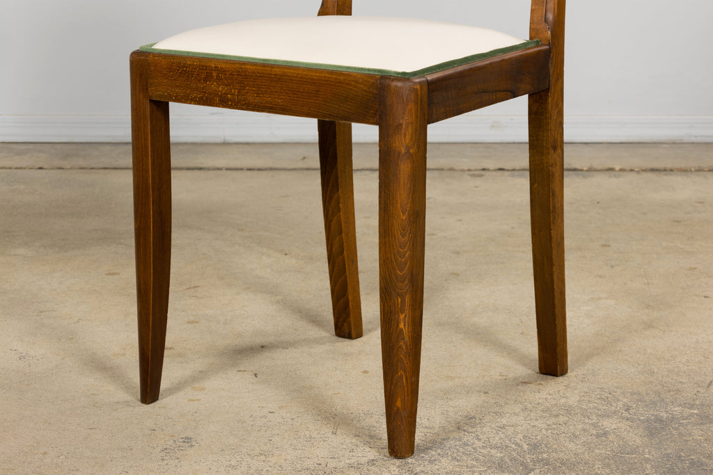 Set of Six 1930s French Art Deco Scalloped Backs Dining Chairs in Maple & Velvet