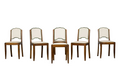 Set of Six 1930s French Art Deco Scalloped Backs Dining Chairs in Maple & Velvet