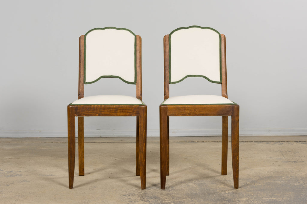 Set of Six 1930s French Art Deco Scalloped Backs Dining Chairs in Maple & Velvet