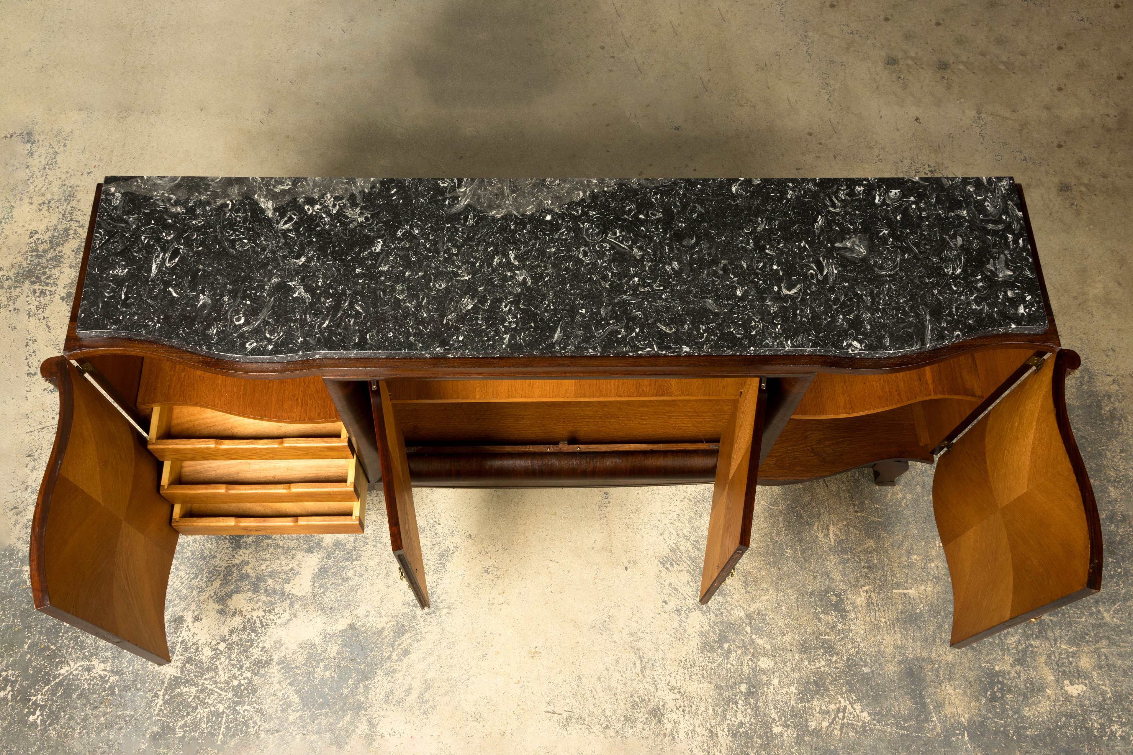1930s French Art Deco Rosewood Sideboard with Black Marble Top