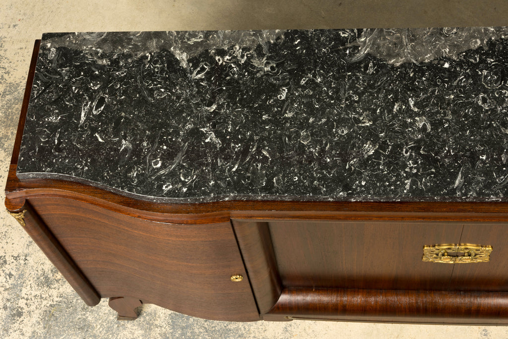 1930s French Art Deco Rosewood Sideboard with Black Marble Top