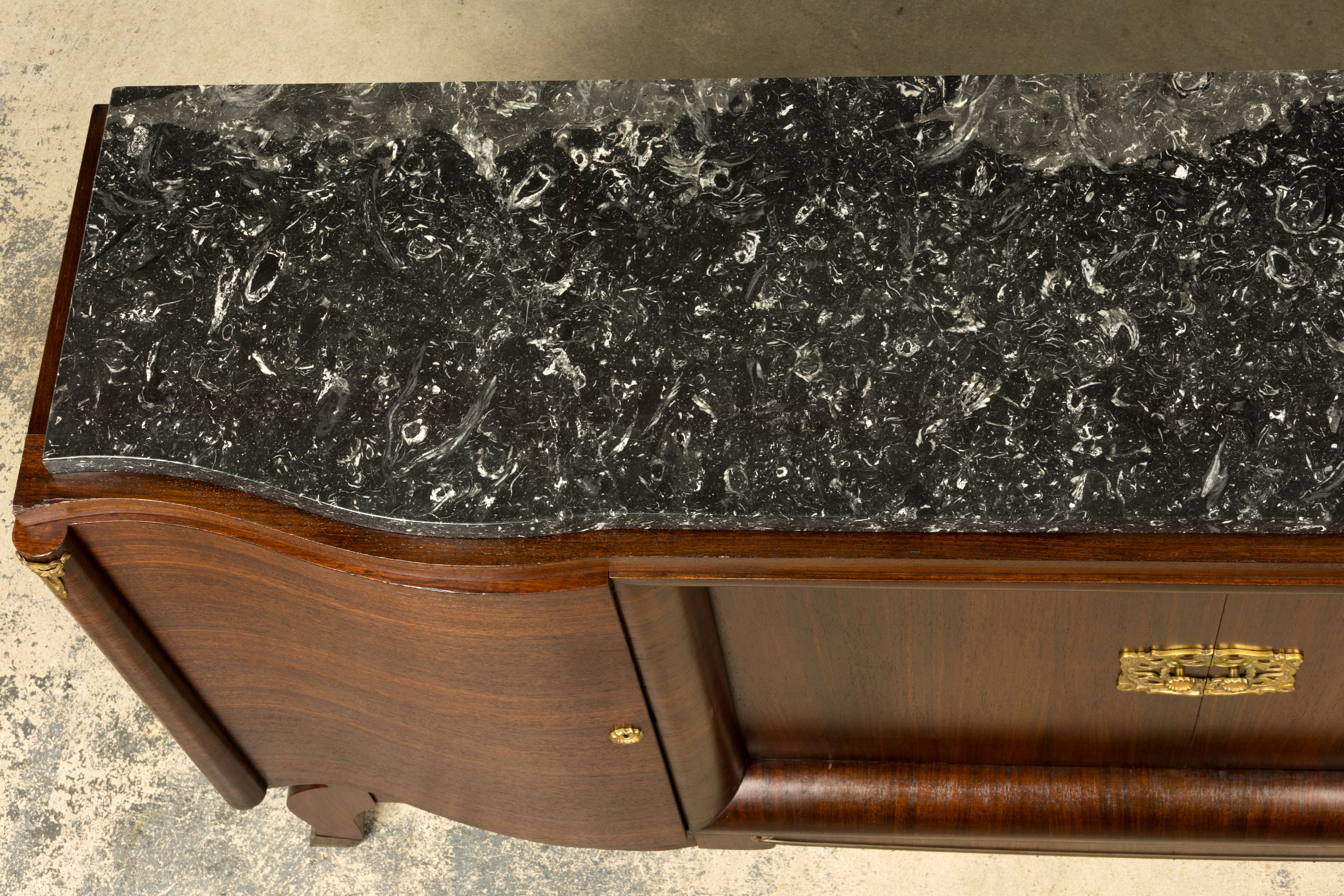 1930s French Art Deco Rosewood Sideboard with Black Marble Top