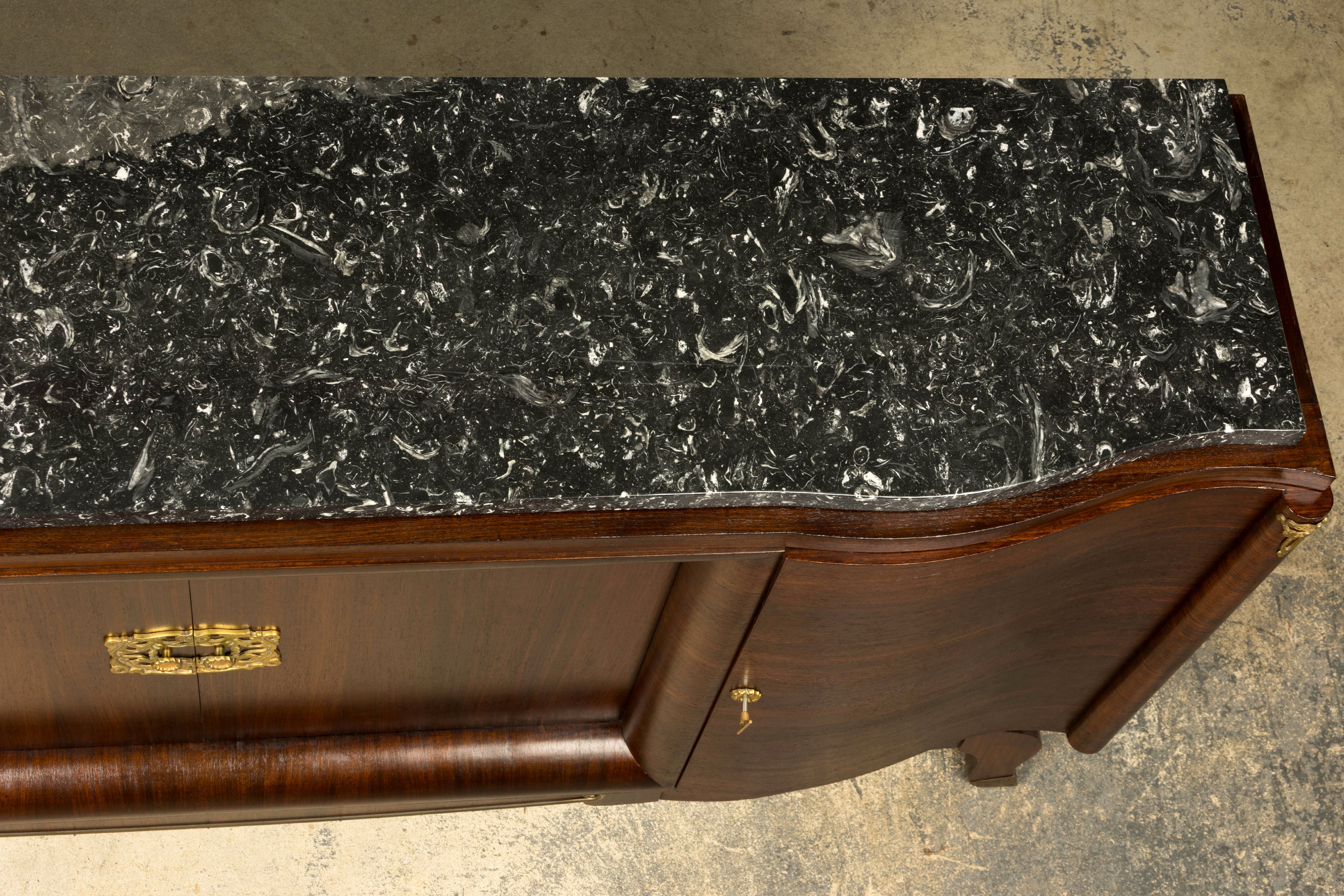 1930s French Art Deco Rosewood Sideboard with Black Marble Top