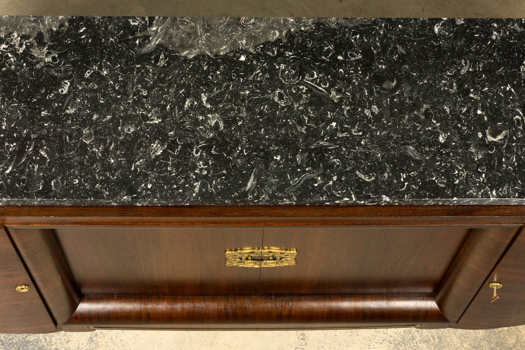 1930s French Art Deco Rosewood Sideboard with Black Marble Top
