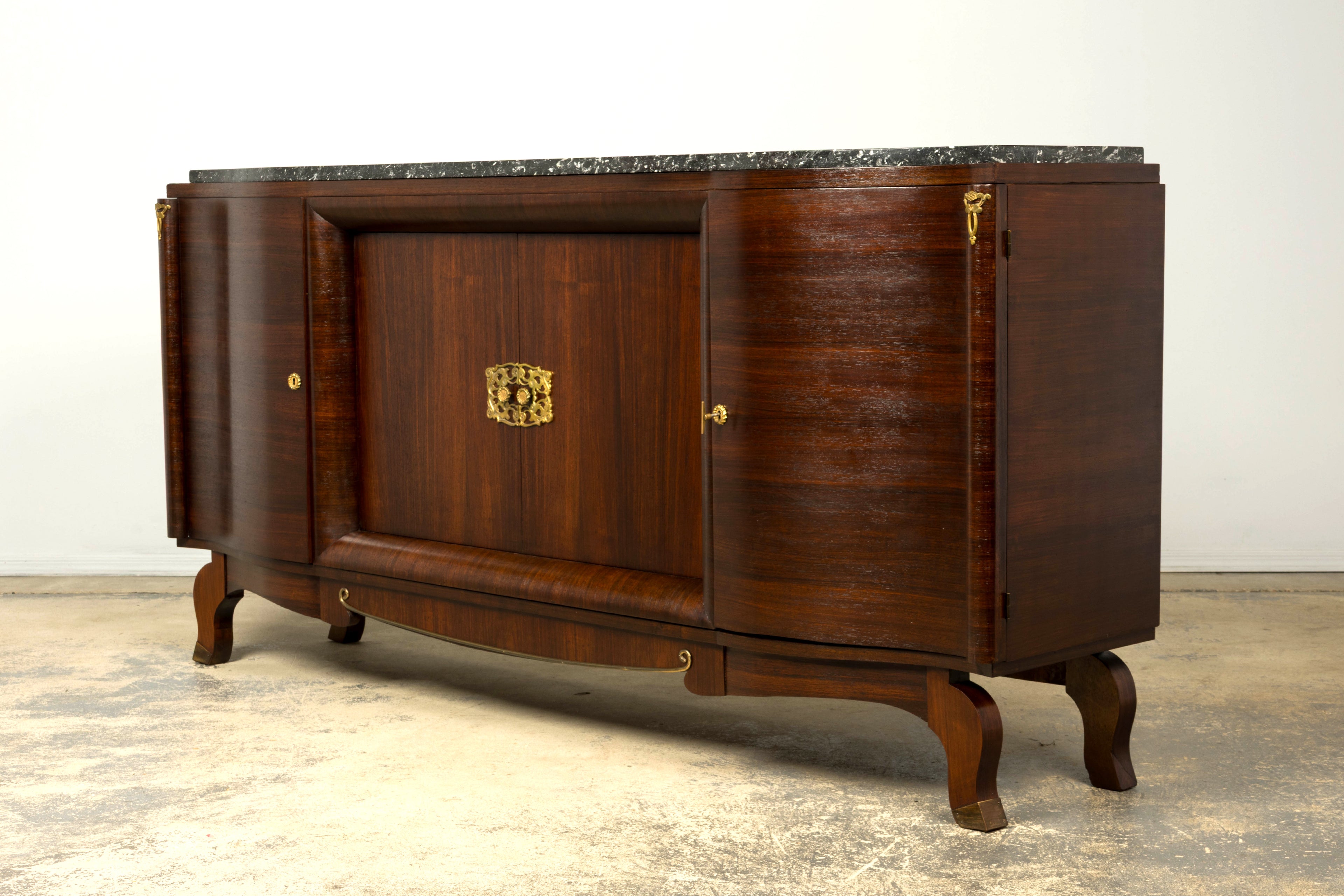 1930s French Art Deco Rosewood Sideboard with Black Marble Top