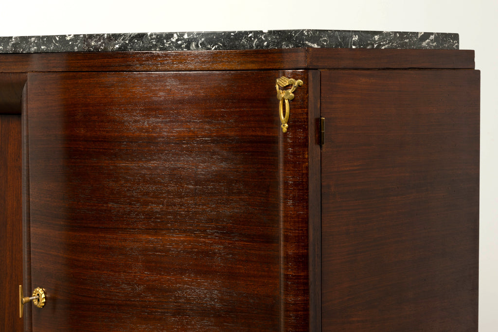 1930s French Art Deco Rosewood Sideboard with Black Marble Top