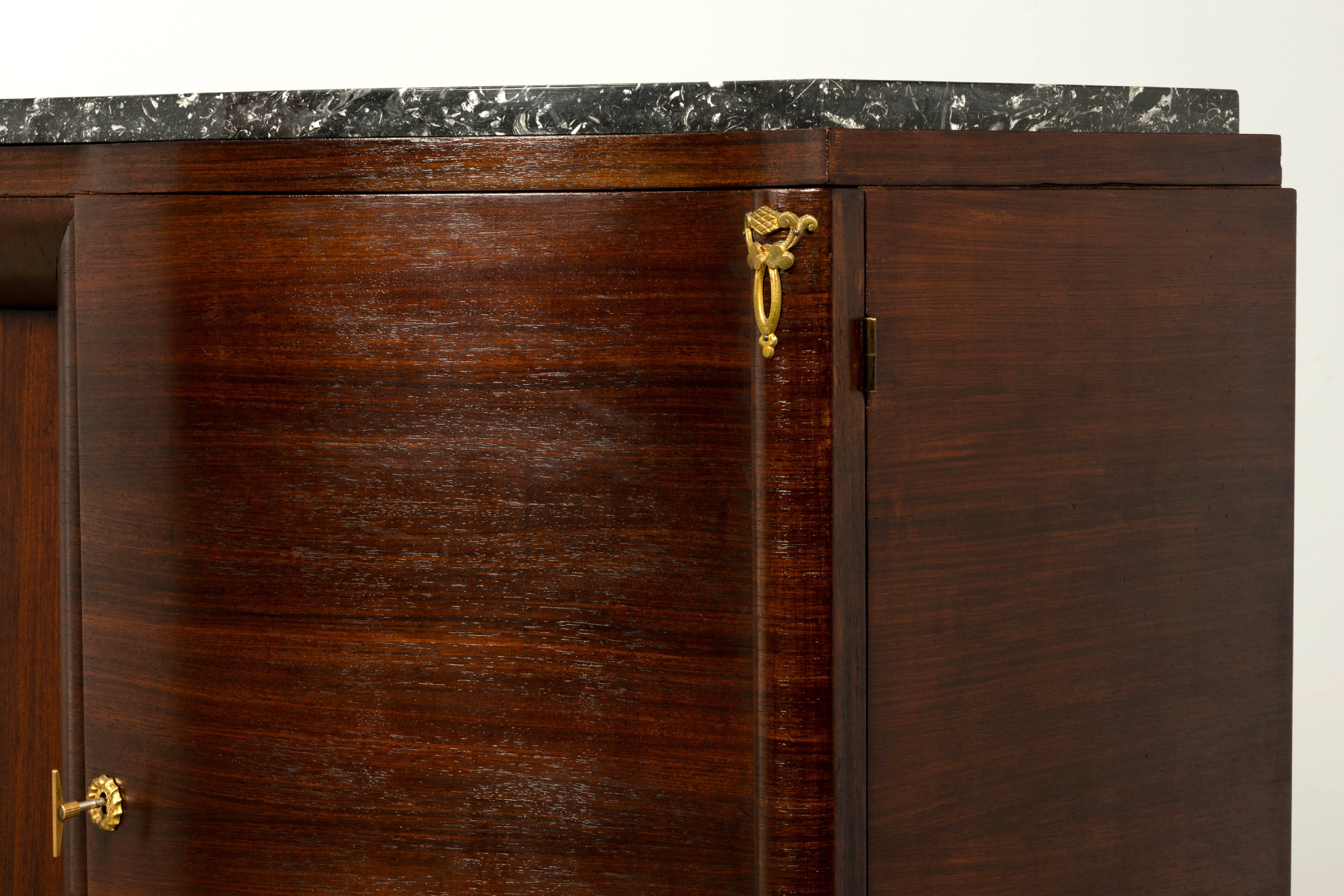 1930s French Art Deco Rosewood Sideboard with Black Marble Top