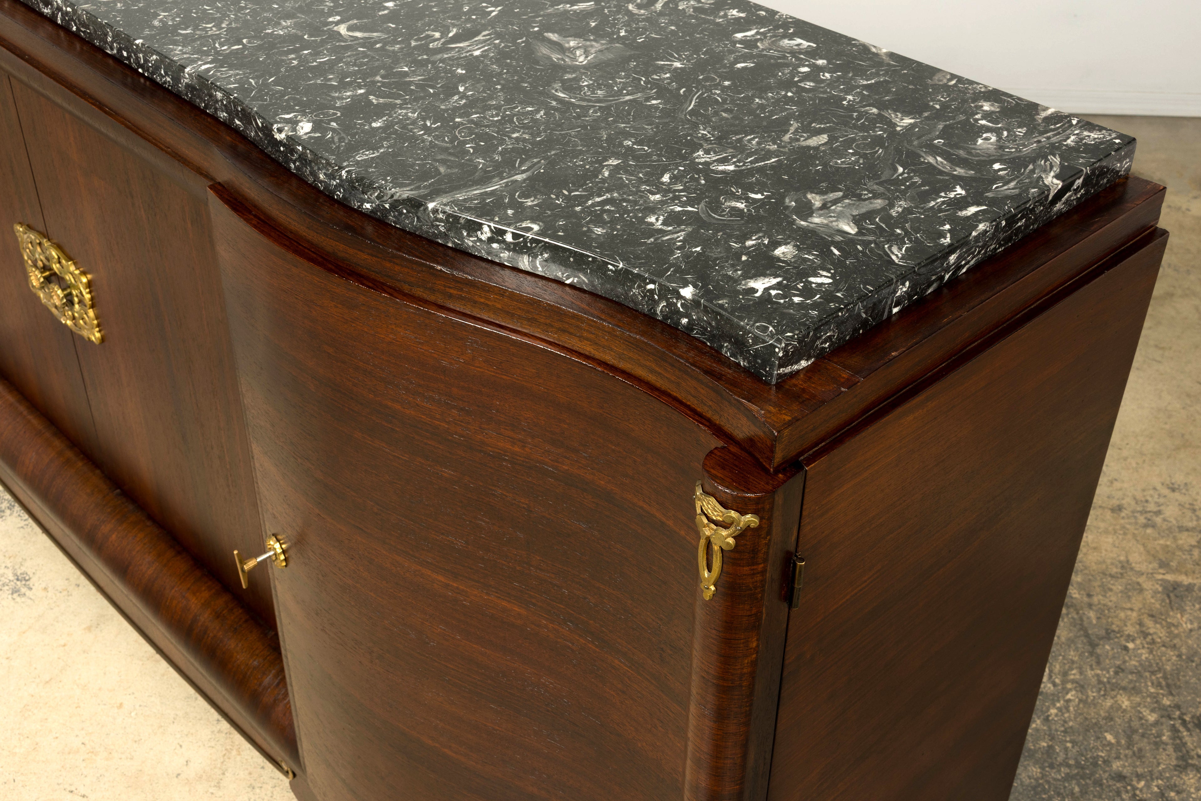 1930s French Art Deco Rosewood Sideboard with Black Marble Top