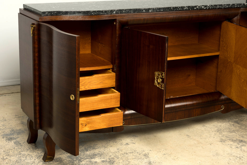 1930s French Art Deco Rosewood Sideboard with Black Marble Top