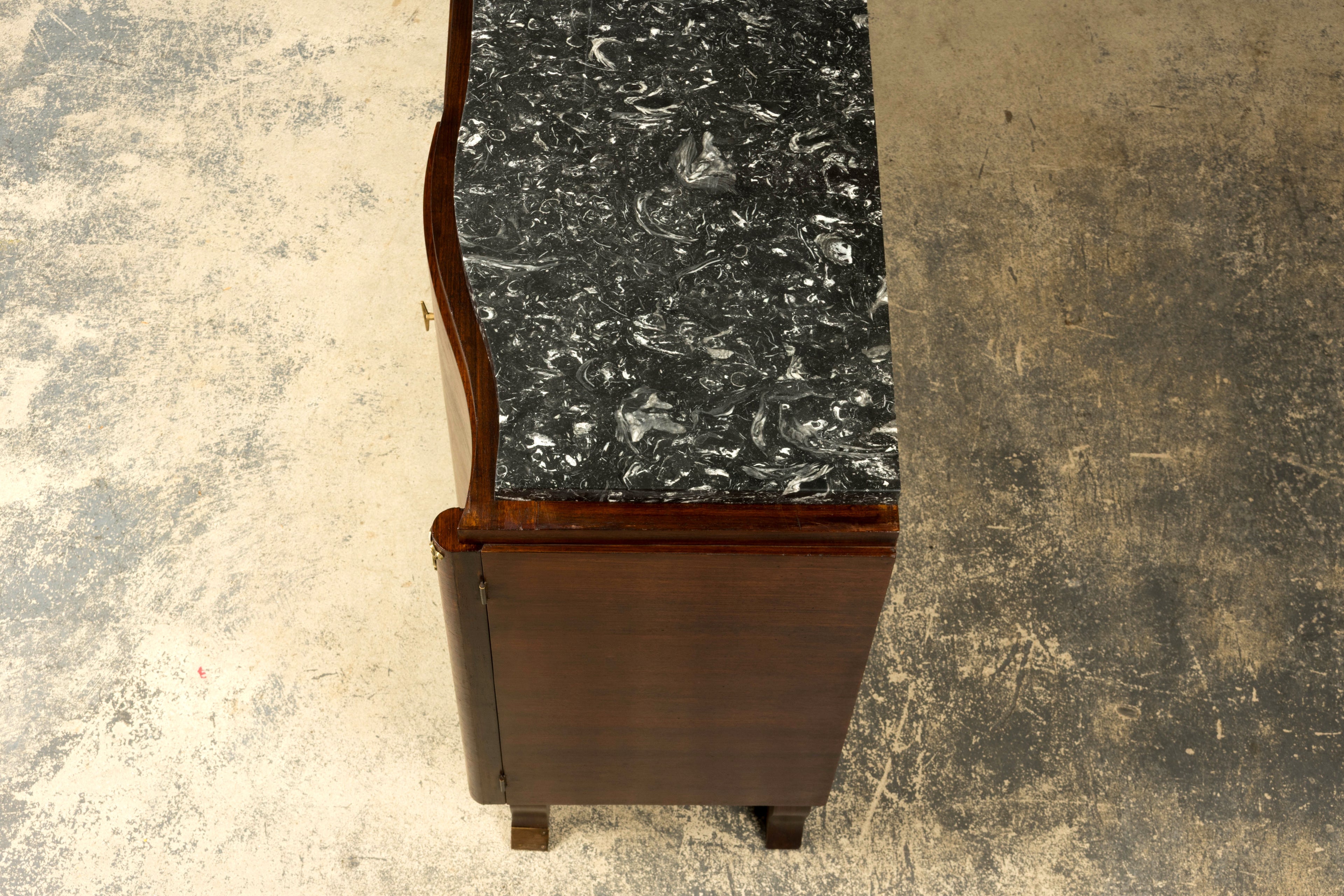 1930s French Art Deco Rosewood Sideboard with Black Marble Top