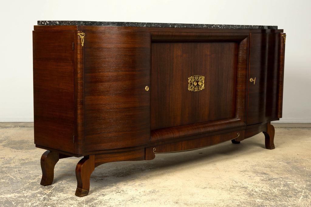 1930s French Art Deco Rosewood Sideboard with Black Marble Top