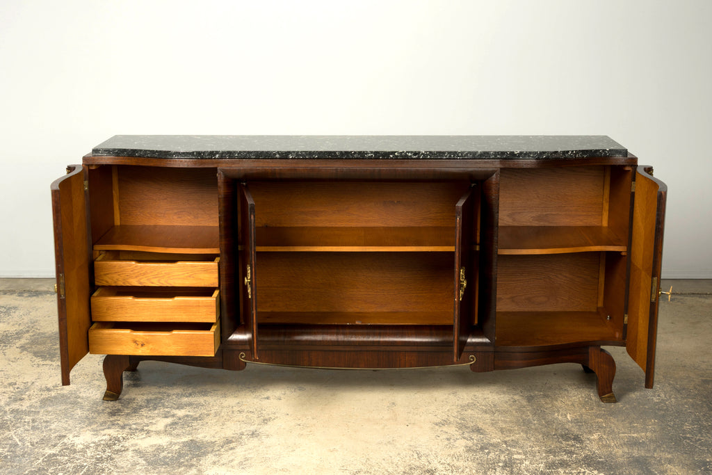 1930s French Art Deco Rosewood Sideboard with Black Marble Top