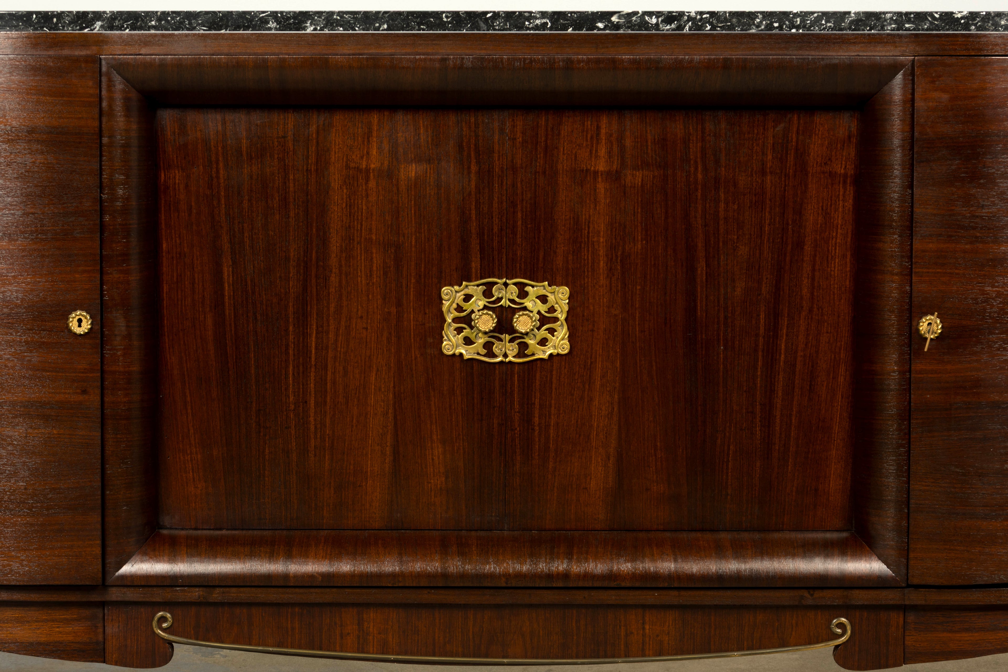 1930s French Art Deco Rosewood Sideboard with Black Marble Top