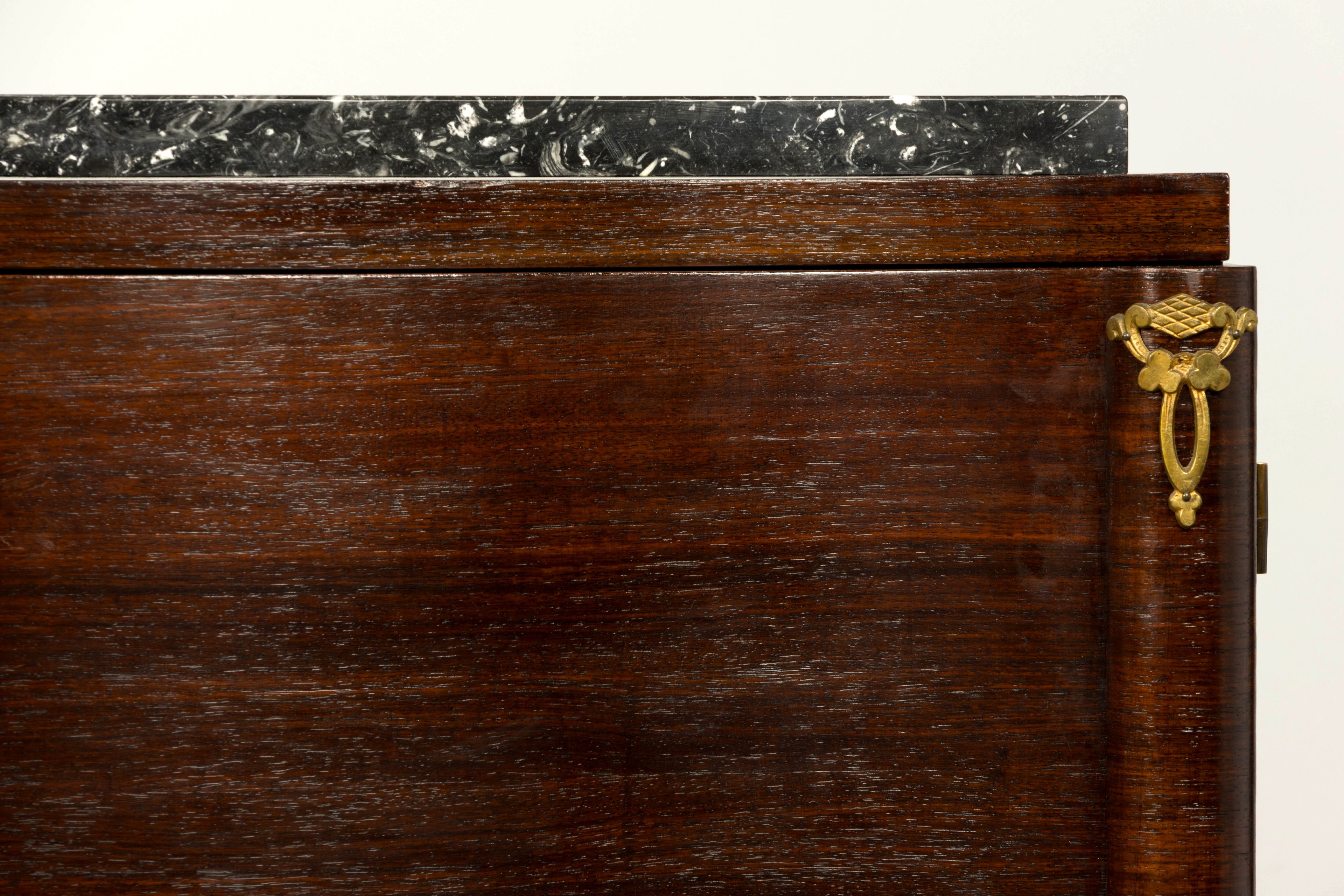 1930s French Art Deco Rosewood Sideboard with Black Marble Top