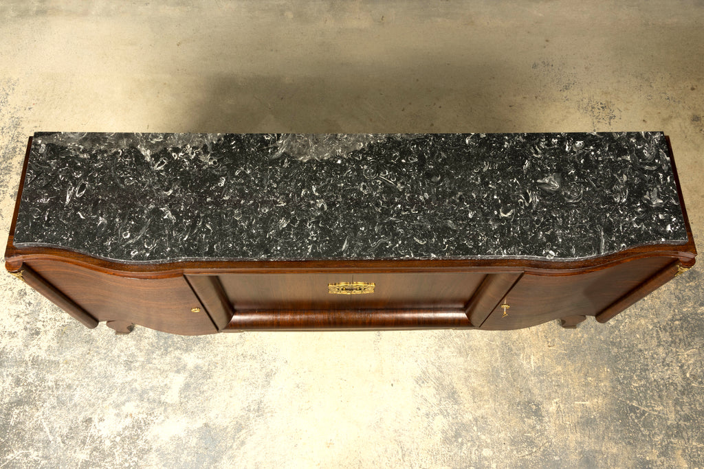 1930s French Art Deco Rosewood Sideboard with Black Marble Top