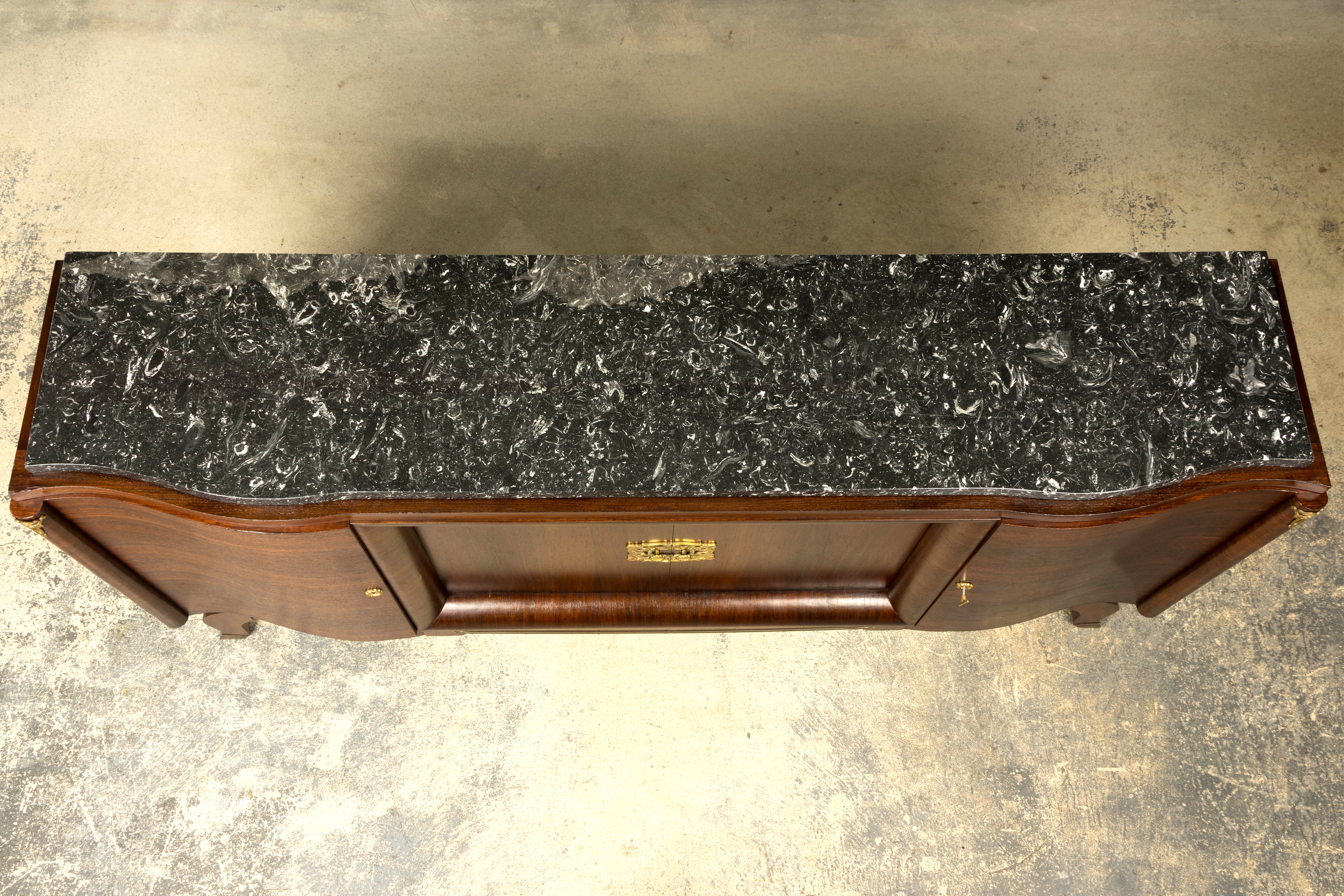 1930s French Art Deco Rosewood Sideboard with Black Marble Top
