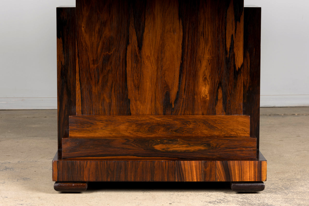 1930s French Art Deco Square Rosewood Dining Table with Architectural Pedestal Base