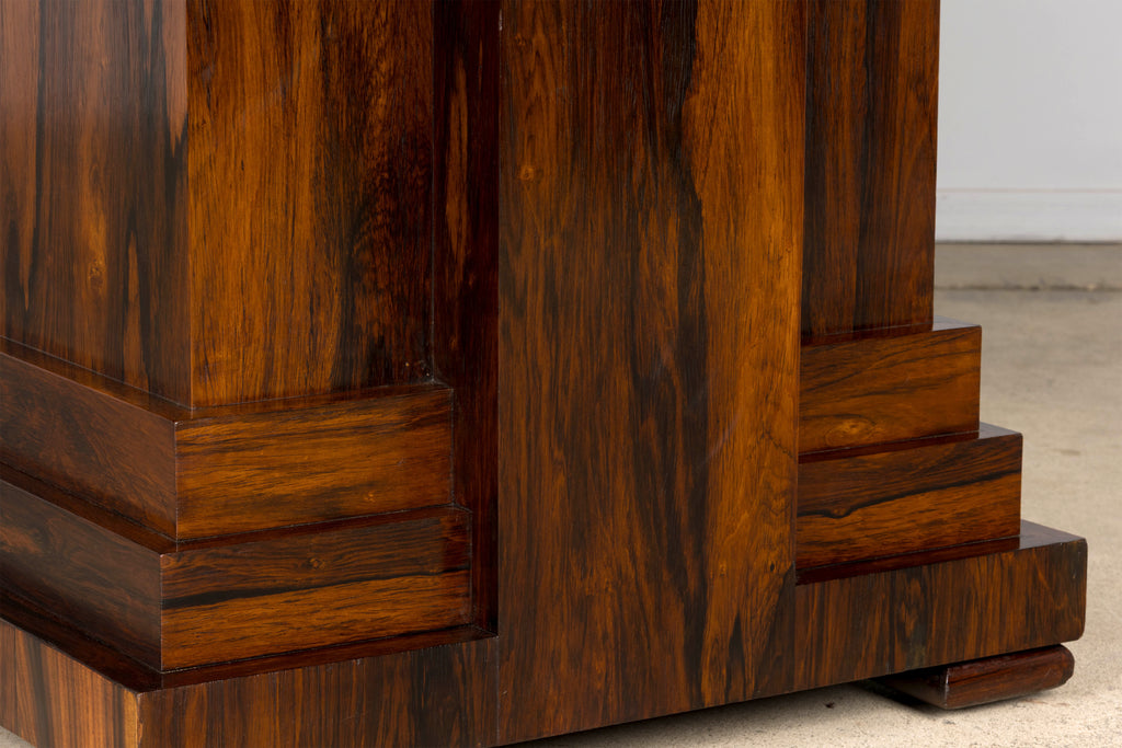 1930s French Art Deco Square Rosewood Dining Table with Architectural Pedestal Base