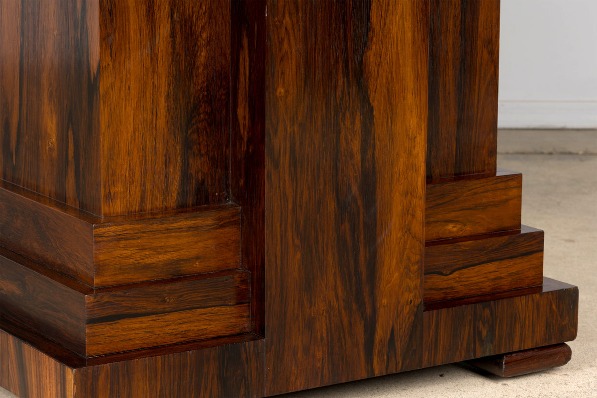 1930s French Art Deco Square Rosewood Dining Table with Architectural Pedestal Base