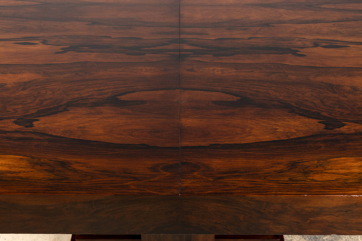 1930s French Art Deco Square Rosewood Dining Table with Architectural Pedestal Base