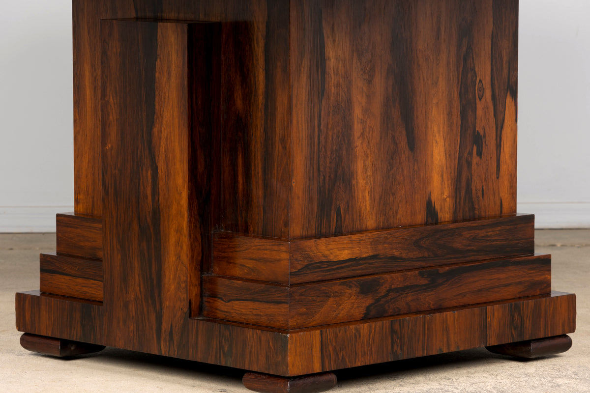 1930s French Art Deco Square Rosewood Dining Table with Architectural Pedestal Base