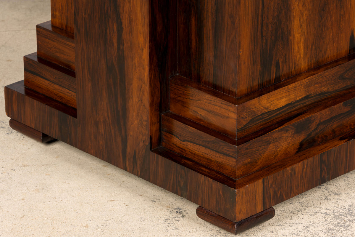 1930s French Art Deco Square Rosewood Dining Table with Architectural Pedestal Base