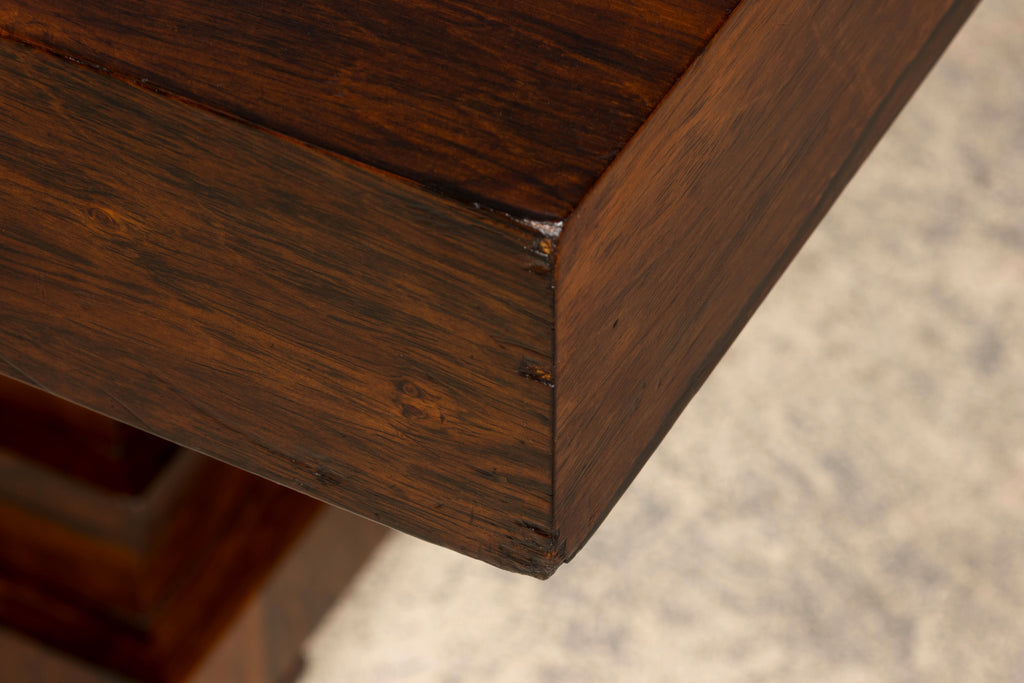 1930s French Art Deco Square Rosewood Dining Table with Architectural Pedestal Base
