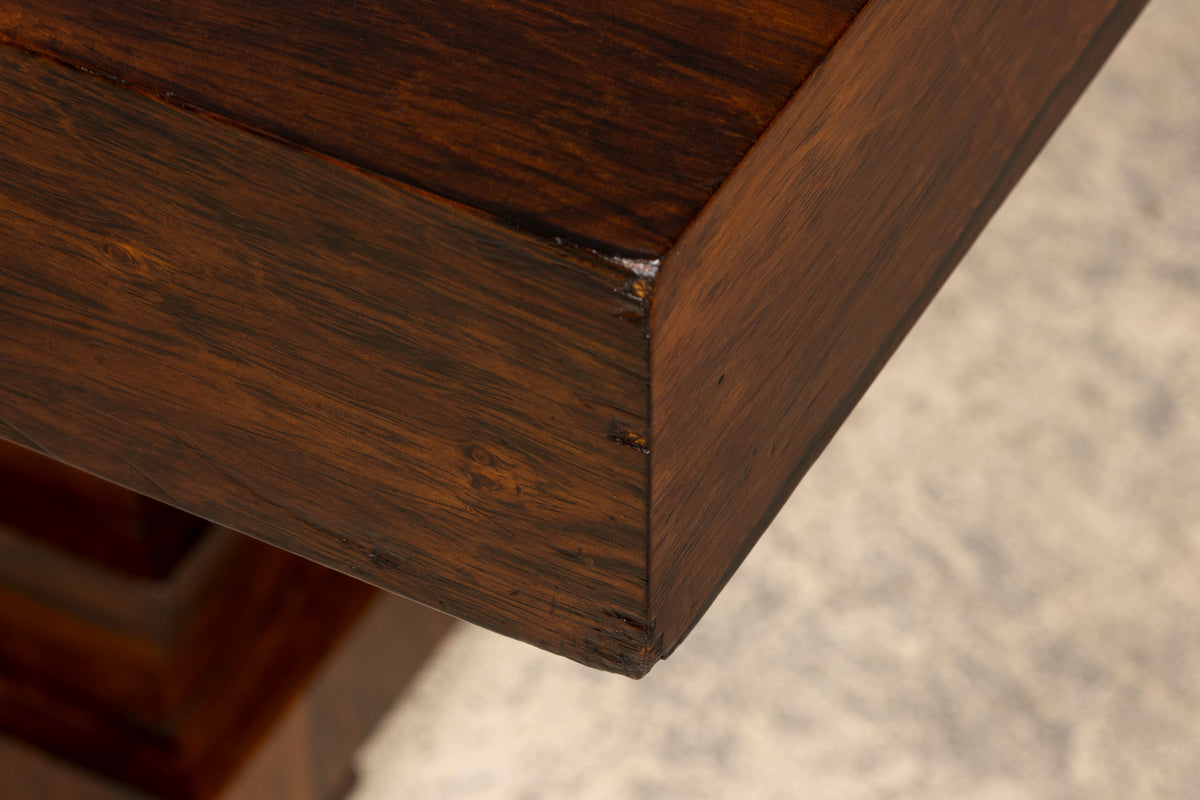 1930s French Art Deco Square Rosewood Dining Table with Architectural Pedestal Base