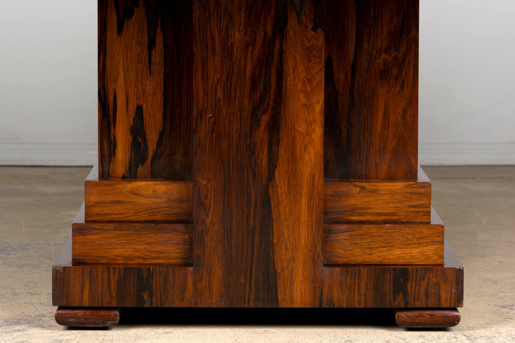 1930s French Art Deco Square Rosewood Dining Table with Architectural Pedestal Base