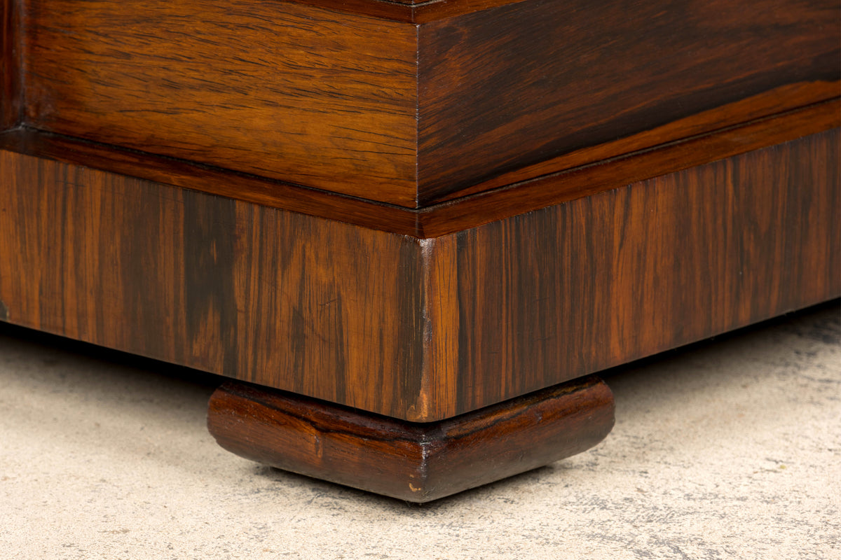 1930s French Art Deco Square Rosewood Dining Table with Architectural Pedestal Base