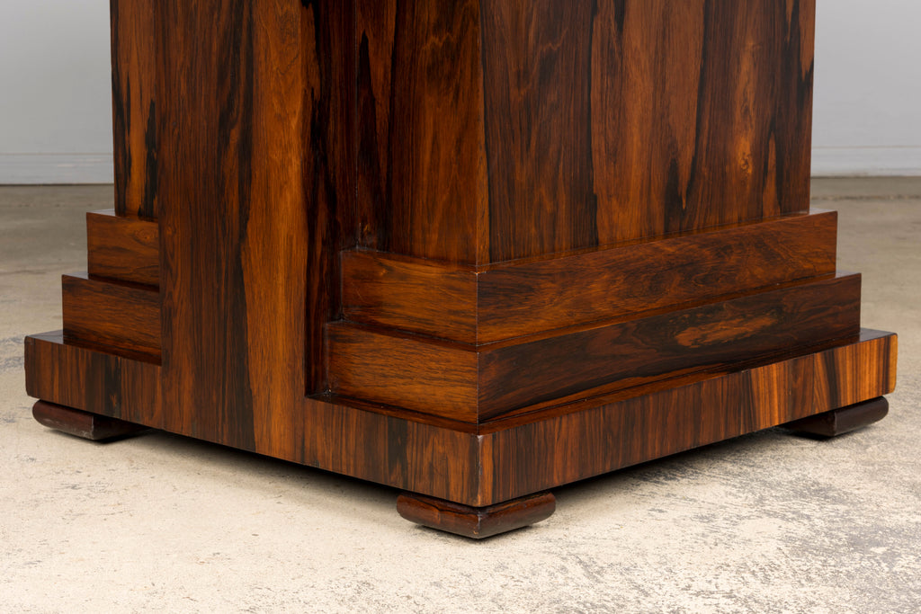 1930s French Art Deco Square Rosewood Dining Table with Architectural Pedestal Base