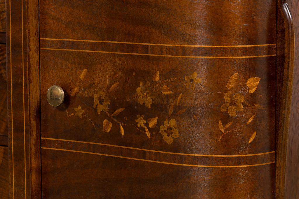 1930s French Art Deco Walnut Commode with Floral Marquetry