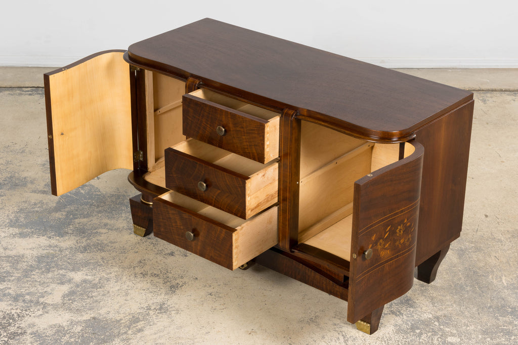 1930s French Art Deco Walnut Commode with Floral Marquetry