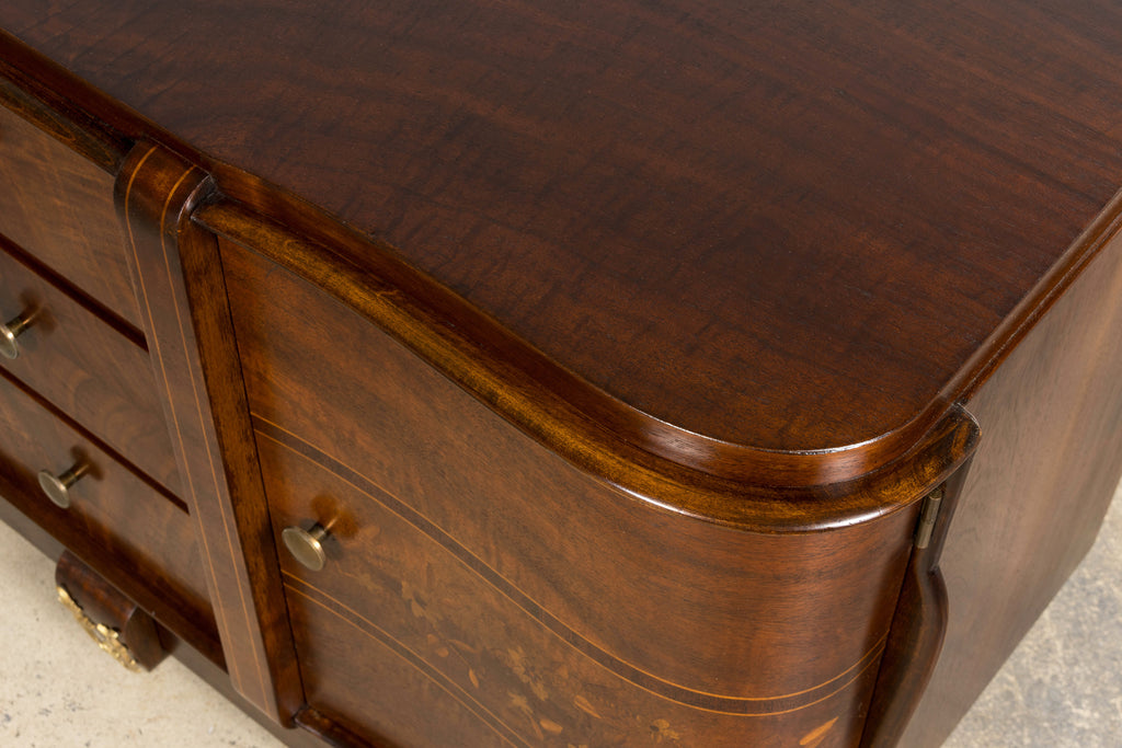 1930s French Art Deco Walnut Commode with Floral Marquetry