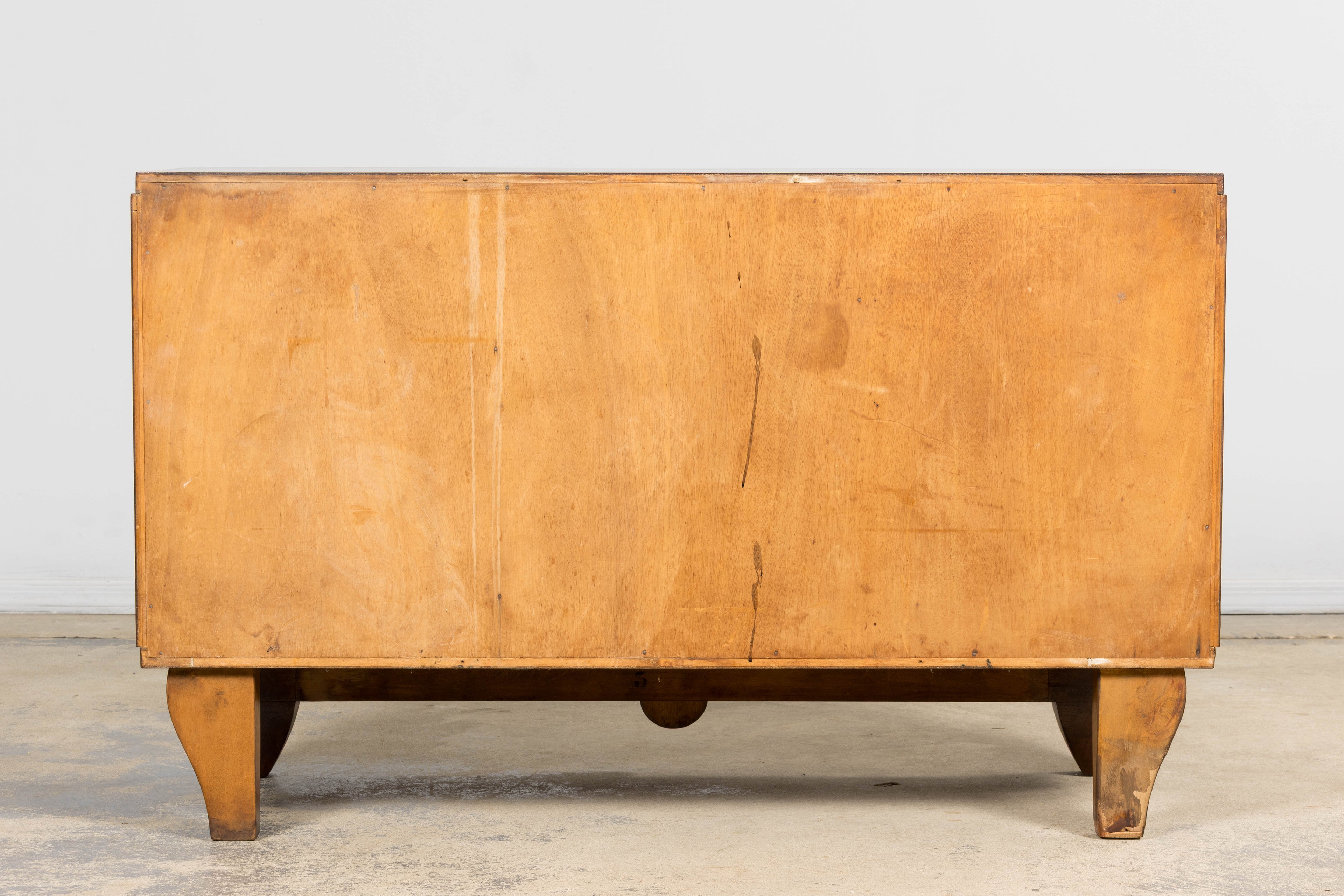 1930s French Art Deco Walnut Commode with Floral Marquetry