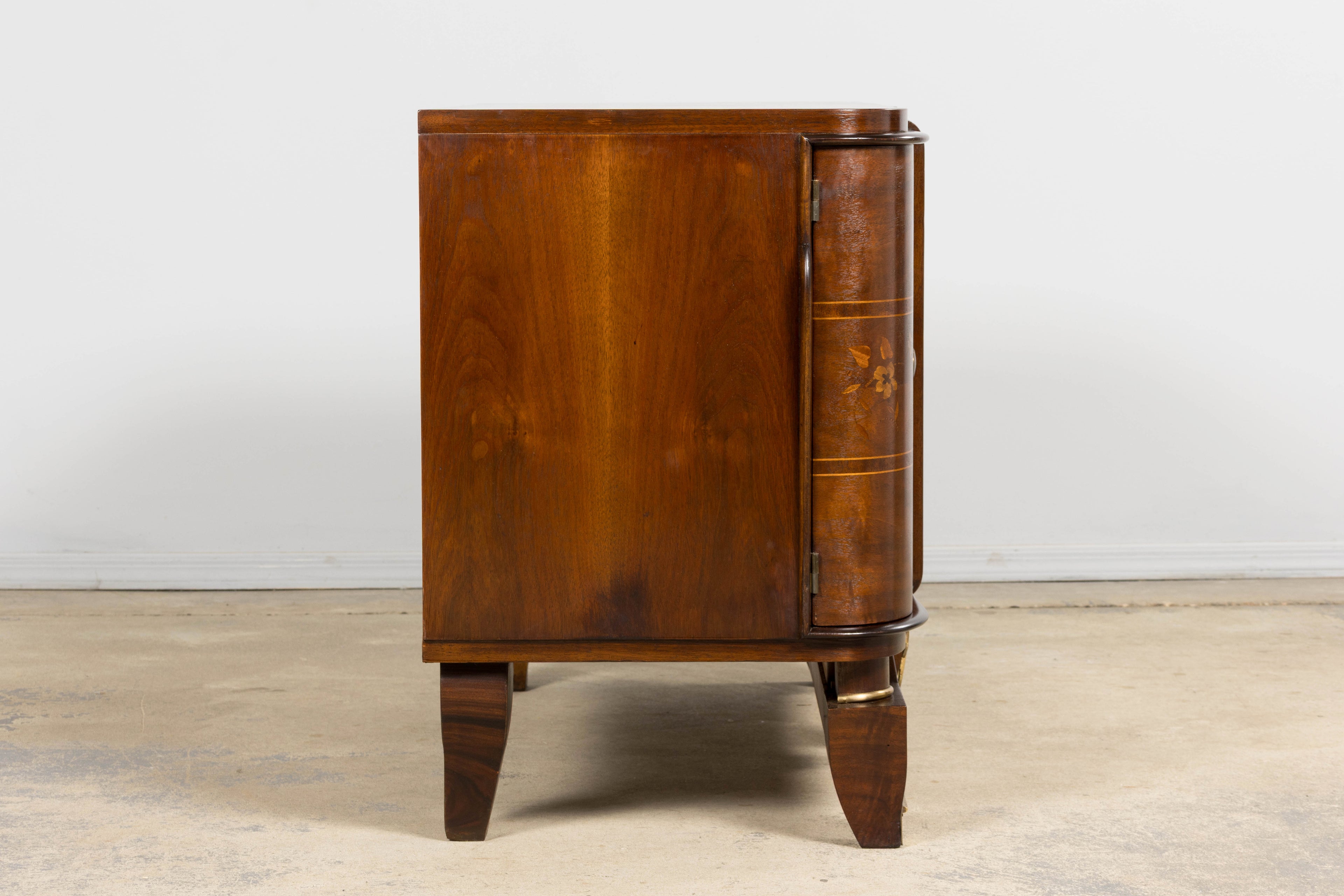 1930s French Art Deco Walnut Commode with Floral Marquetry