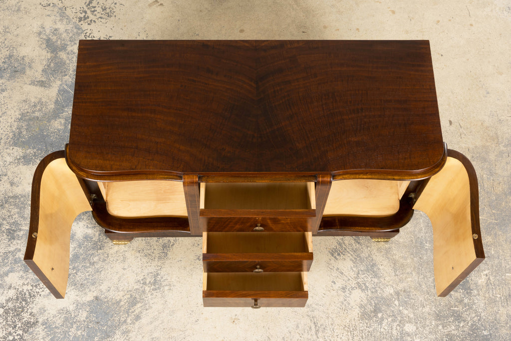 1930s French Art Deco Walnut Commode with Floral Marquetry