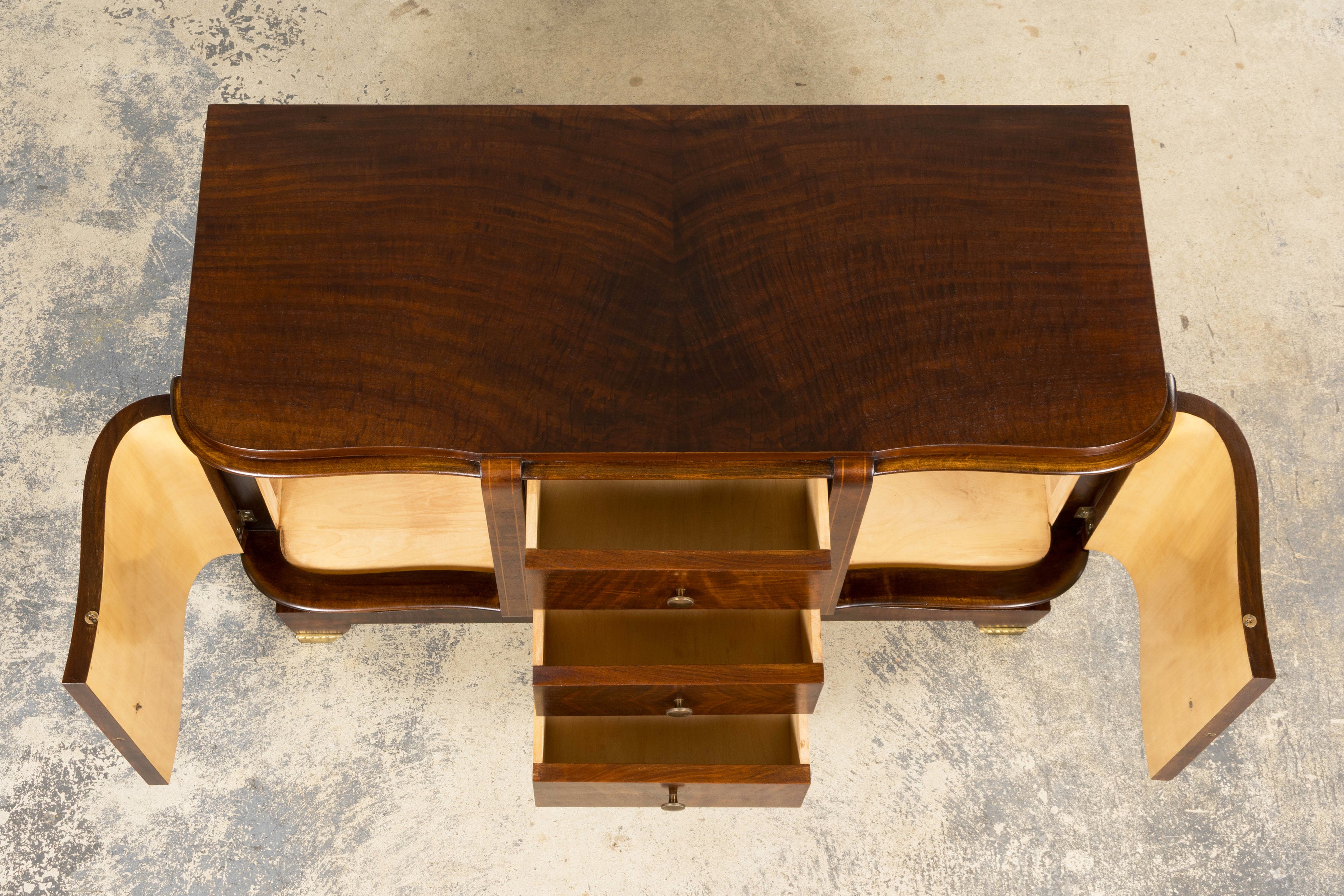 1930s French Art Deco Walnut Commode with Floral Marquetry