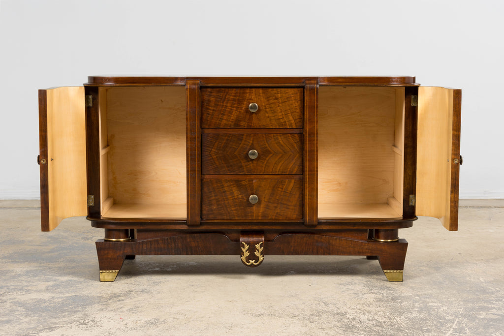 1930s French Art Deco Walnut Commode with Floral Marquetry