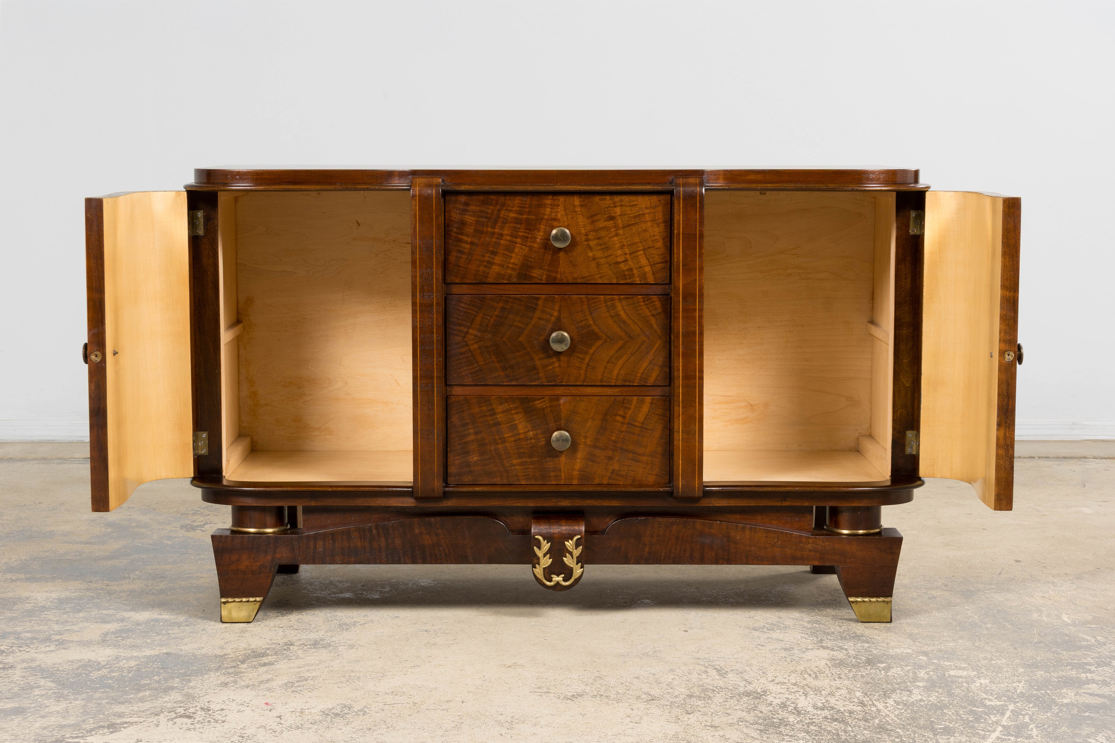 1930s French Art Deco Walnut Commode with Floral Marquetry