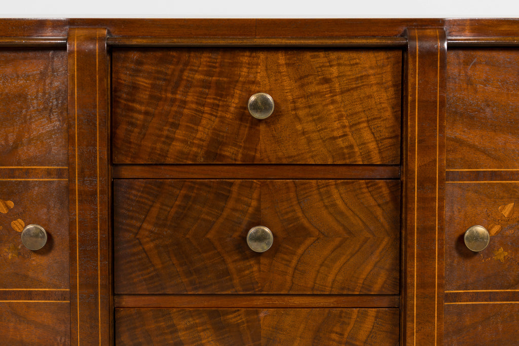 1930s French Art Deco Walnut Commode with Floral Marquetry