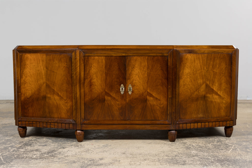 1930s French Art Deco Walnut Partner Desk with Leather Top